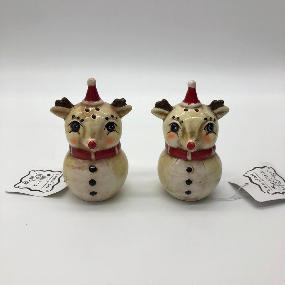 Johanna Parker Reindeer Salt & Pepper Shaker 2 pc Christmas Set Transpac NEW